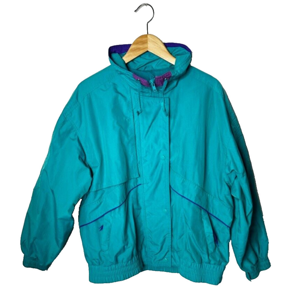 Vintage 1980s IZZI Oversized Jacket Purple Hooded Rain Windbreaker Blue Purple